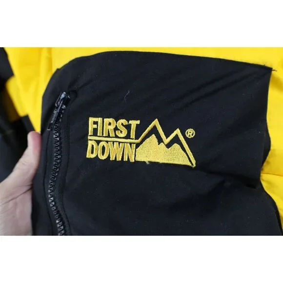 Deadstock Vintage 90s Streetwear Mens XL Color Block Down Puffer Jacket Yellow